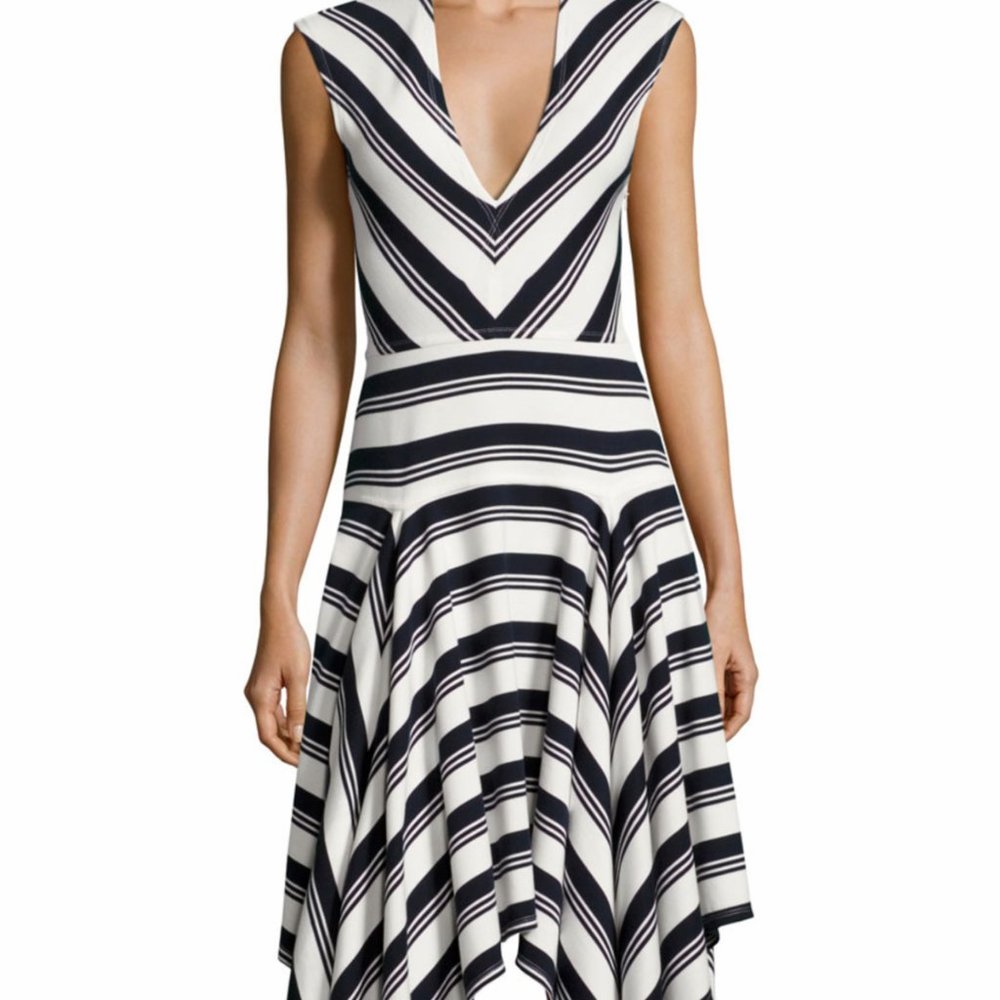 Derek Lam 10 Crosby Flare Striped Asymmetrical Dress